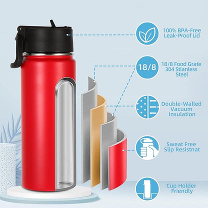 Volhoply 18oz Insulated Water Bottle Bulk 8 Pack, Kids Stainless Steel Water - Image 3