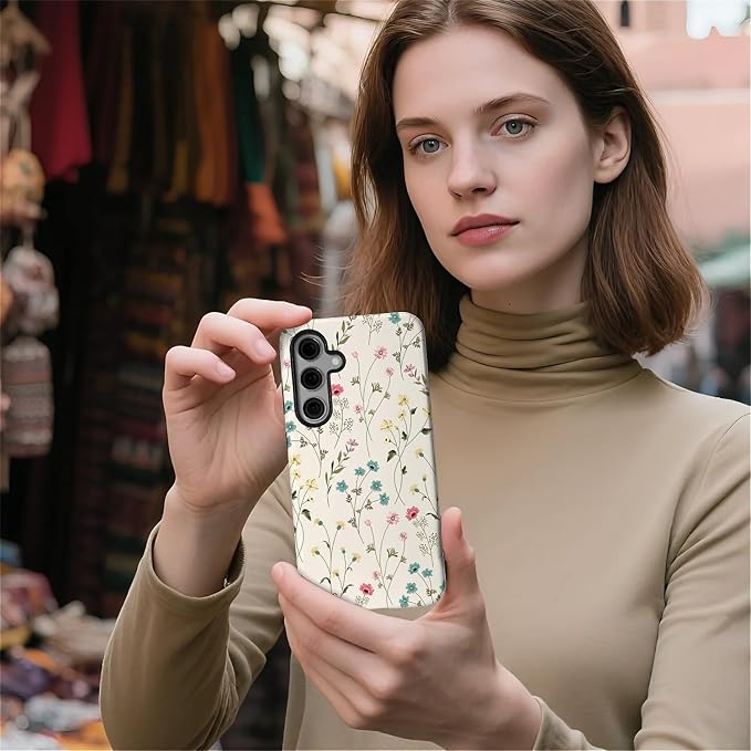 for Samsung Galaxy S23 FE Case, HL2 Beige Flower Branch Hybrid 2 Layer Hard - Image 5
