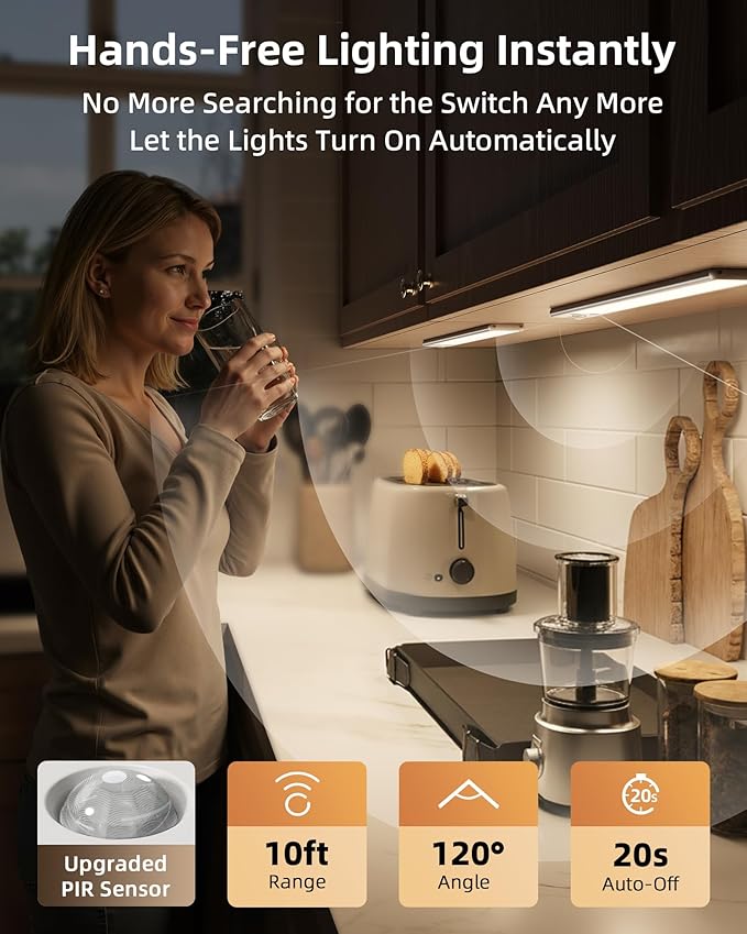 EZVALO Under Cabinet Lighting, 3500mAh Rechargeable Motion Sensor Light Indoor - Image 2