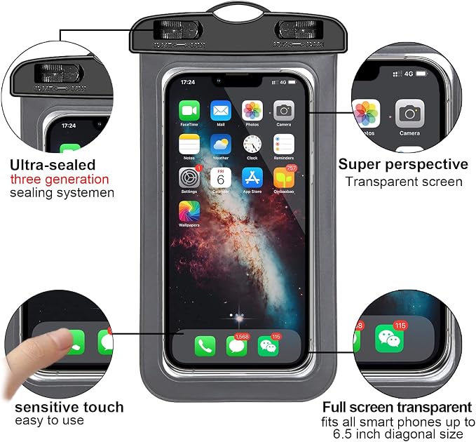 Famoby Up to 7.5" 6 Pack Multicolor Universal Waterproof Phone Pouch, Phone - Image 3