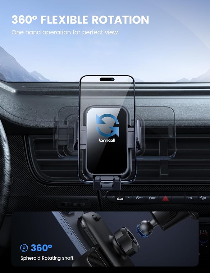 Lamicall 2026 Wider Clamp & Metal Hook Car Phone Holder Vent Phone Holders - Image 5