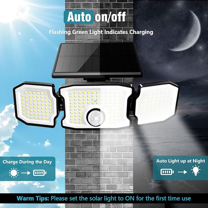 Solar Flood Lights Outdoor- 2800LM 200LED Solar Motion Sensor Lights, 3 Heads & - Image 4