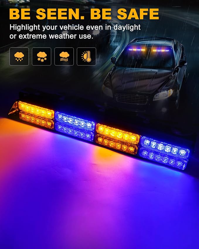 HLauto 6Z4J Emergency Dash Strobe Lights: 2x16.8 inch Blue Amber Safety Lights - Image 3