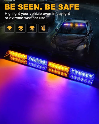 HLauto 6Z4J Emergency Dash Strobe Lights: 2x16.8 inch Blue Amber Safety Lights - Image 3