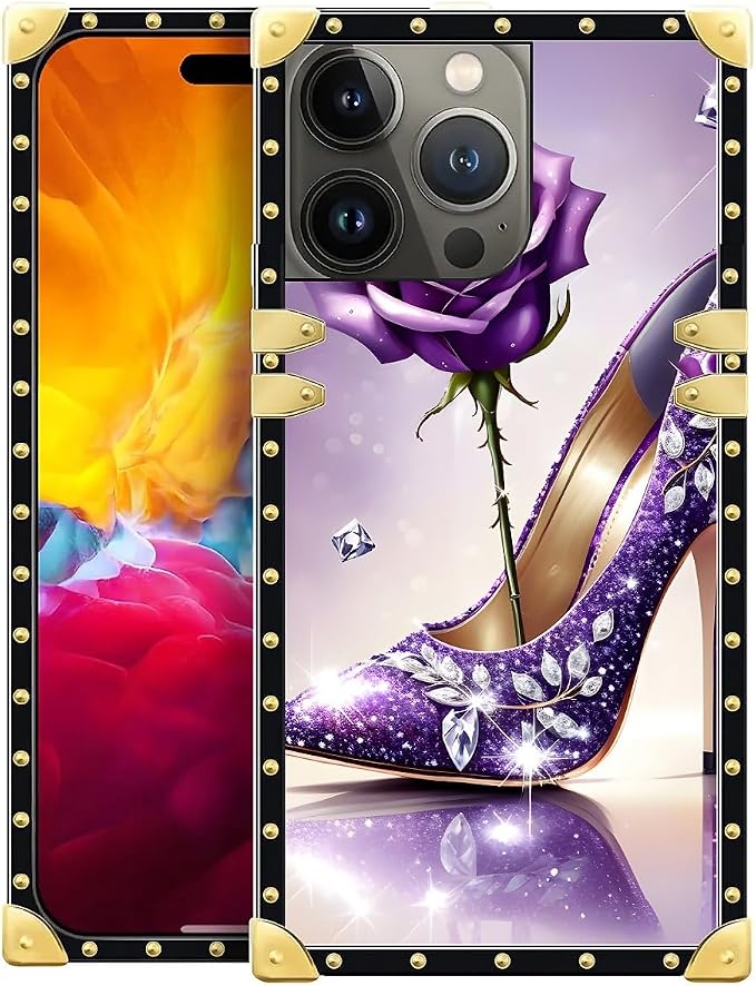 Compatible with iPhone 15 Pro Case, High Heeled Purple Diamond Rose Luxury by Unknown