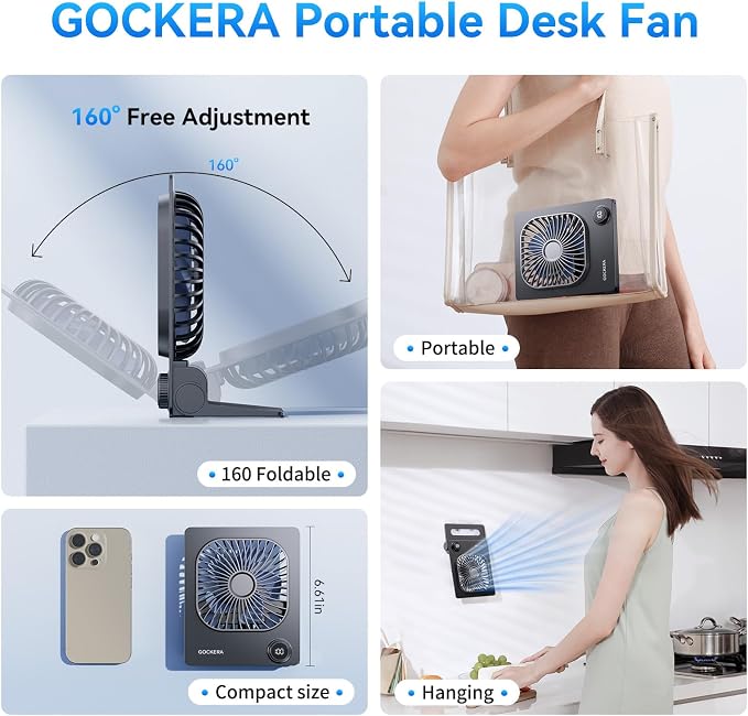 GOCKERA Desk Fan, 6.61''Ultra-thin 5000mAh Battery Powered Fan - Image 6