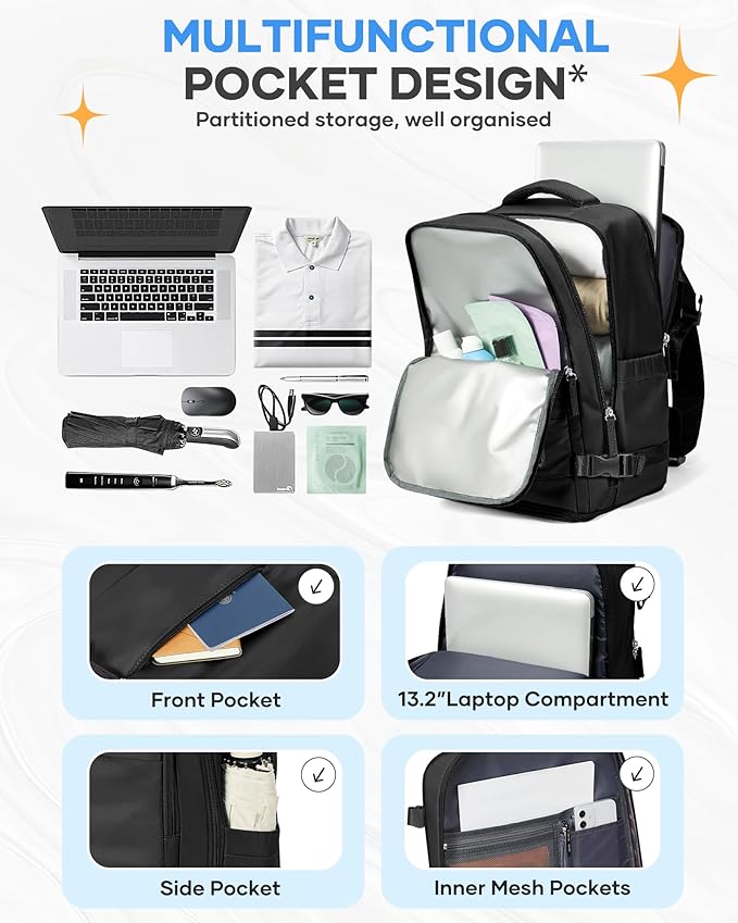 coofay Black Travel Backpack Carry on Flight Approved Mochila De Viaje Personal - Image 6