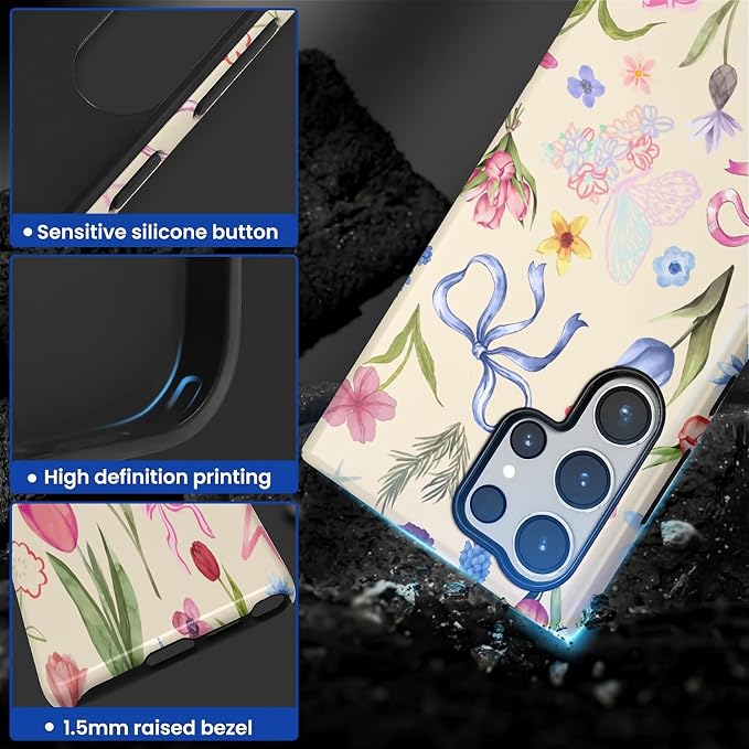 for Samsung Galaxy S23 Ultra Case, HL2 Aesthetic Flower Preppy Collage Hybrid 2 - Image 3