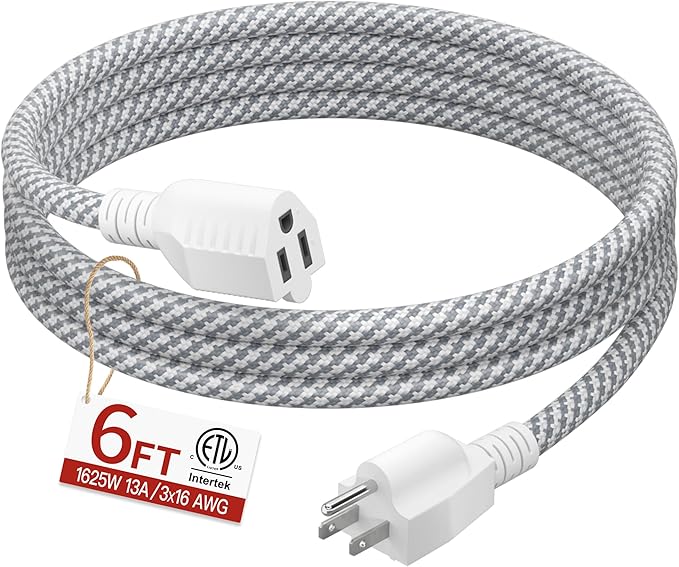 16/3 Braided Extension Cord 6 FT, Braided Extension Cord Flexible & Durable by Skrizcable