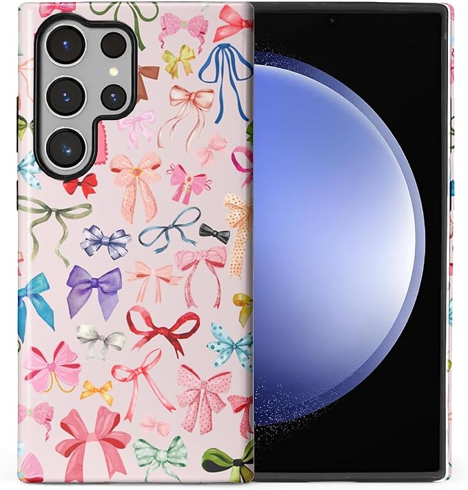 for Samsung Galaxy S24 Ultra Case, HL2 Aesthetic Color Bow Tie Hybrid 2 Layer by Unknown