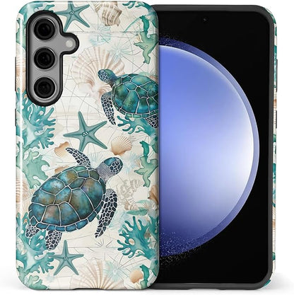 for Samsung Galaxy S25 Case, HL2 Ocean Sea Turtle Nautical Map Hybrid 2 Layer by Unknown