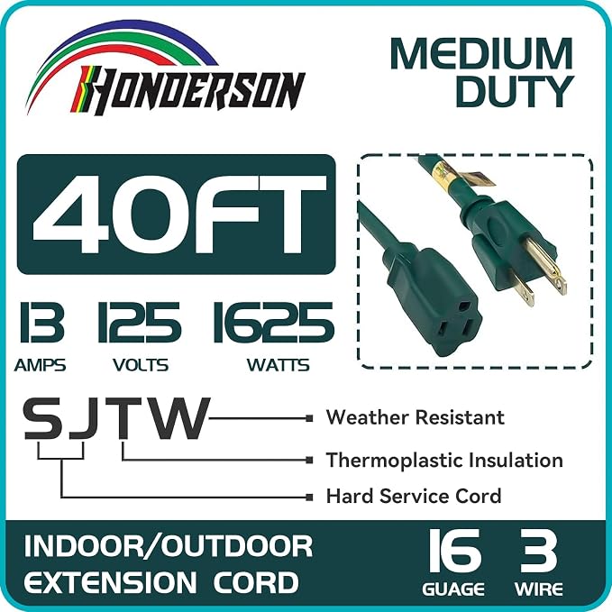 40FT Outdoor Extension Cord-16/3 SJTW Durable Green Extension Cable - Image 2