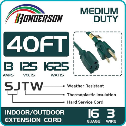 40FT Outdoor Extension Cord-16/3 SJTW Durable Green Extension Cable - Image 2