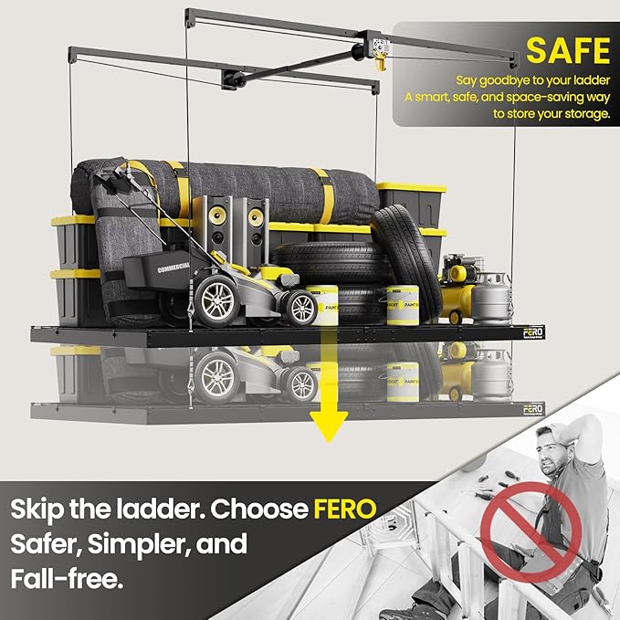 FERO Overhead Garage Storage Rack, 500 lb Capacity, 4x8 FT Garage Ceiling - Image 7