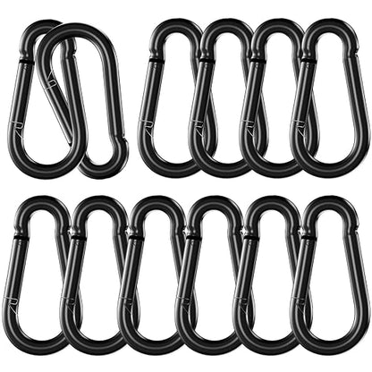 12 Pack 3.9" Heavy Duty Carabiner Clips, M10 Black Galvanized Steel Spring Snap by SEUNGCH