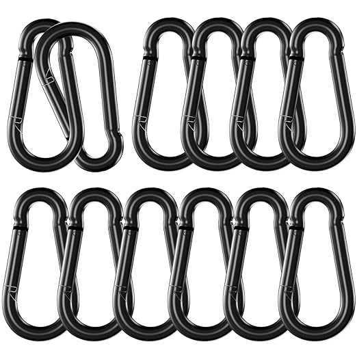 12 Pack 3.9" Heavy Duty Carabiner Clips, M10 Black Galvanized Steel Spring Snap by SEUNGCH