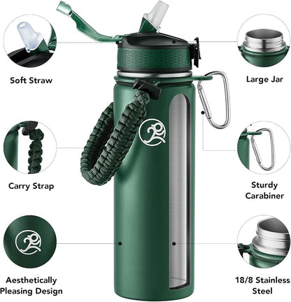 GOSWAG Insulated Sports Water Bottle, 24oz 2 Lids, Stainless Steel Water Bottles - Image 3