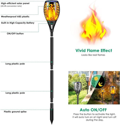 TomCare 8 Pack Outdoor Solar Lights Flickering Flames Torch Decorative Garden - Image 3
