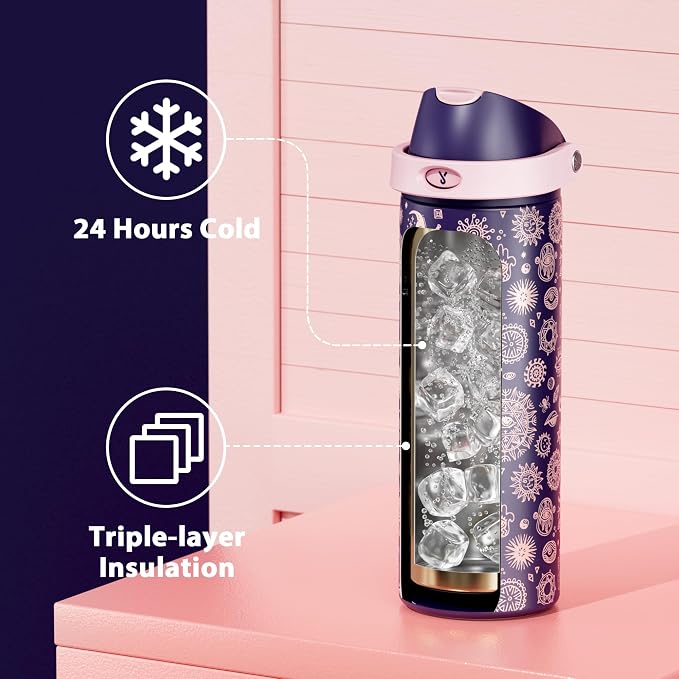 24 oz Insulated Water Bottle for Women: Meoky Stainless Steel Metal Water Bottle - Image 3