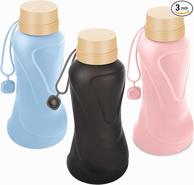 Collapsible Water Bottles 3 Pack, Leak Proof, Reuseable BPA Free Silicone by HighQualityBetterLife