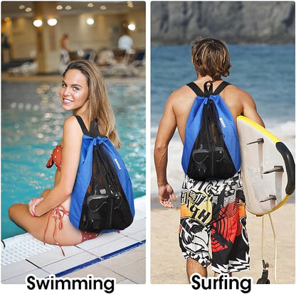 WANDF Swim Bag Mesh Drawstring Backpack Beach Backpack - Image 7