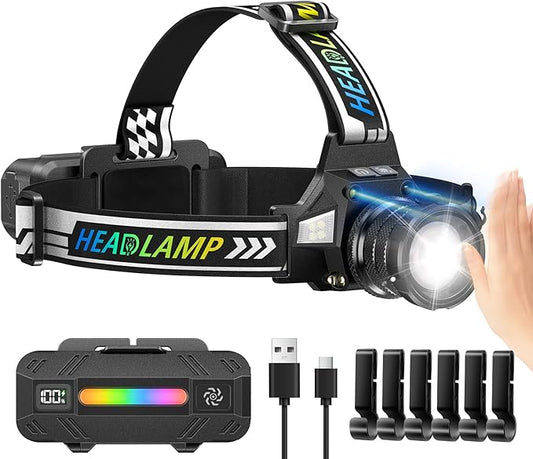 TDT Rechargeable Headlamp with White/Green/UV/Black Light LED Head Lamp by TDT