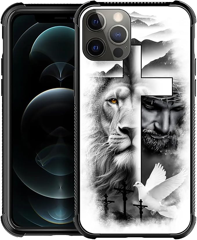 for iPhone 11 Pro Max Case, Lion Cross Jesus Christ Dove Pattern Graphic Design by FKBRCL4U