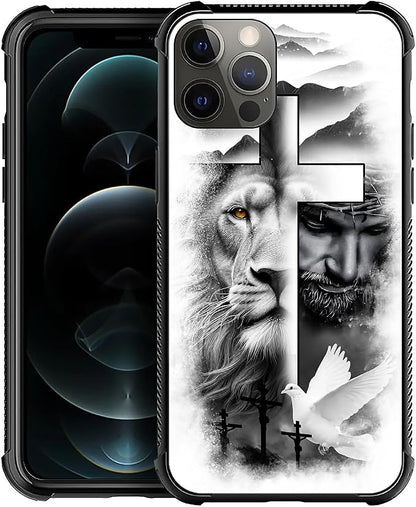 for iPhone 11 Pro Max Case, Lion Cross Jesus Christ Dove Pattern Graphic Design by FKBRCL4U
