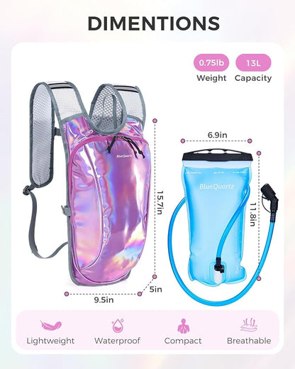 Blue Quartz Rave Hydration Backpack, Reflective Hiking Pack - Image 8