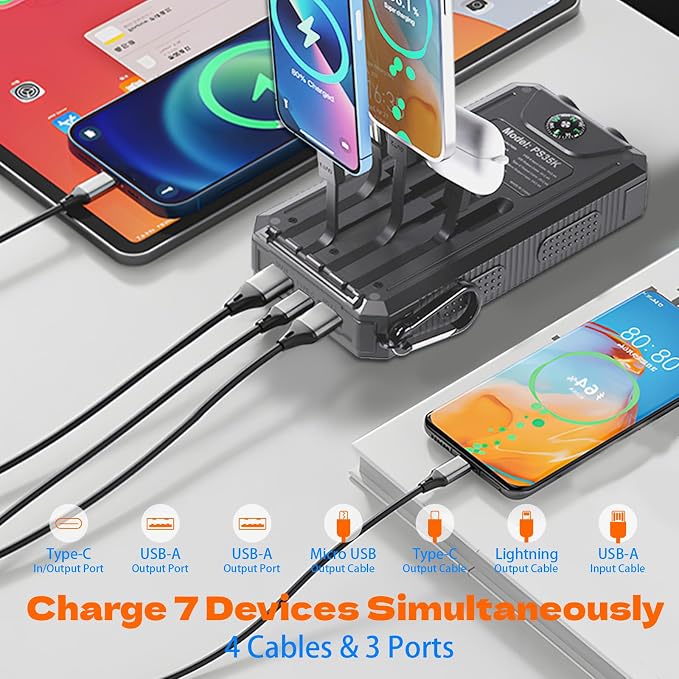 Solar Charger 20, Portable Power Bank, 4 Cables Outdoor Waterproof External - Image 2