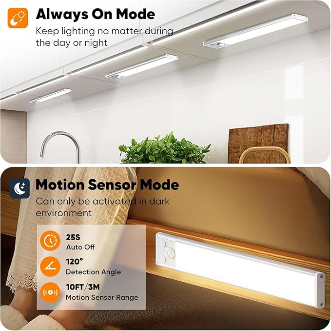 10 Inch Under Cabinet Lights, 2200mAh Rechargeable Battery Operated Motion - Image 5