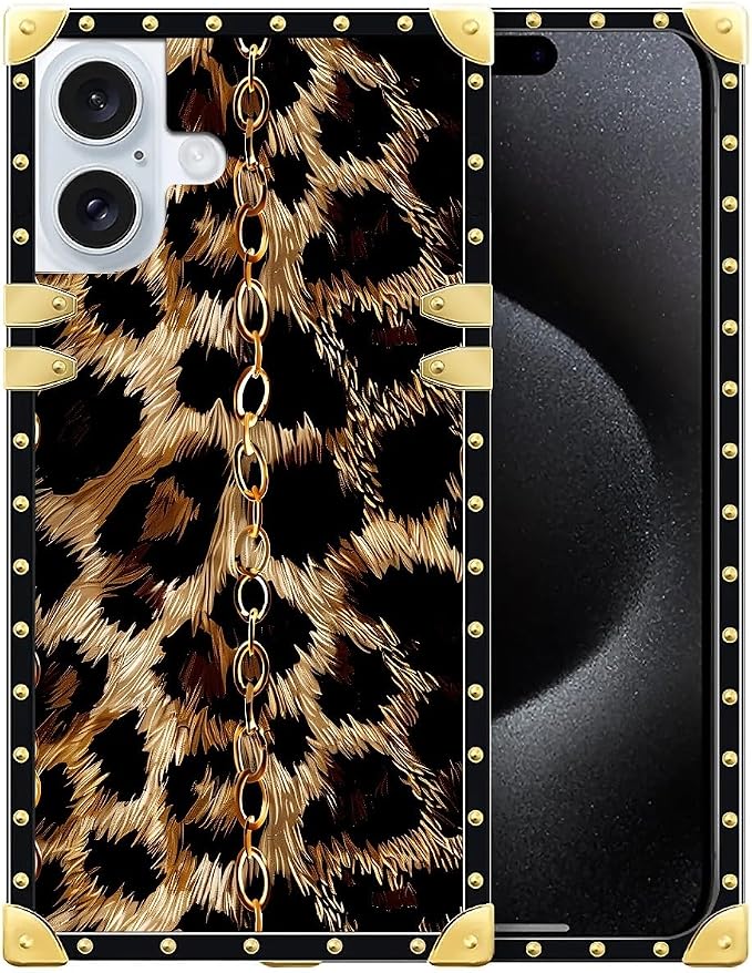 Compatible with iPhone 16 Plus Case, Seamless Gold Chain Leopard Luxury Golden by Unknown