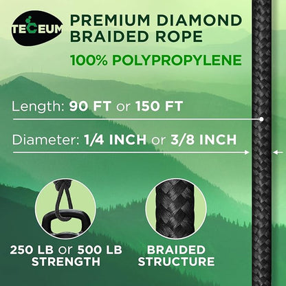 TECEUM Rope – 150 Feet x 1/4 Inch – Black – Strong All-Purpose Utility Rope – - Image 2