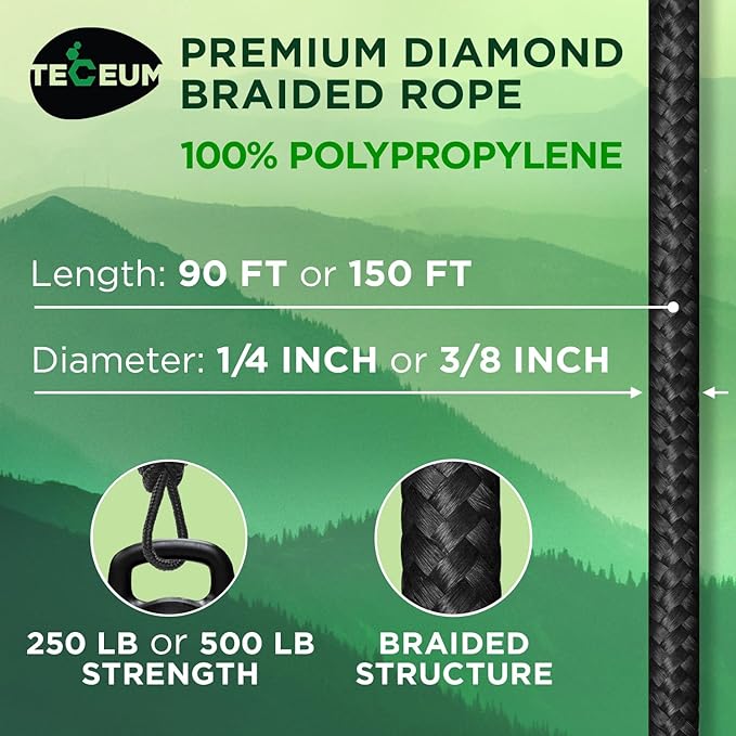 TECEUM Rope – 1/4” & 3/8” – 90 FT | 150 FT – Strong All-Purpose Utility Rope – - Image 2