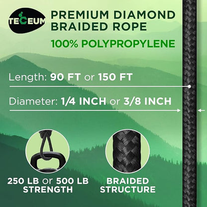 TECEUM Rope – 1/4” & 3/8” – 90 FT | 150 FT – Strong All-Purpose Utility Rope – - Image 2