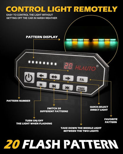 HLauto 604N Emergency Dash Strobe Lights: 2x16.8 inch Green Amber Security - Image 5