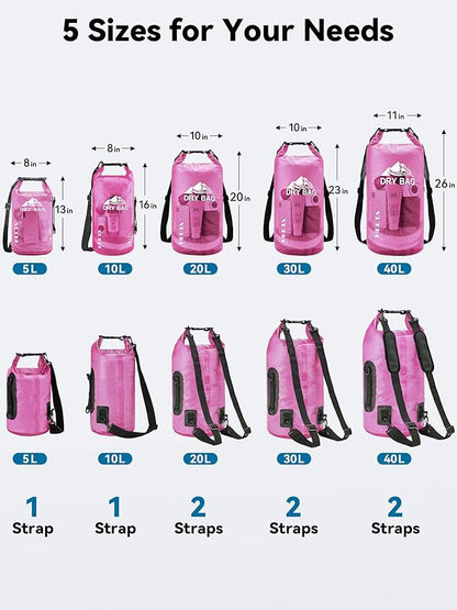 HEETA Dry Bag Waterproof for Women Men, 5L/10L/20L/30L/40L Roll Top Lightweight - Image 2