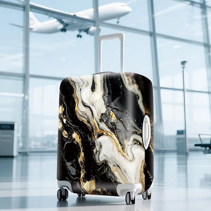 ANNA QUEEN Black White Gold Marble Luggage Cover- Stretchable, Water Resistant - Image 9