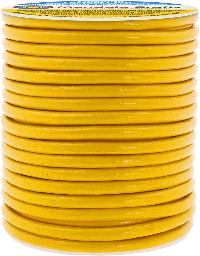 Mandala Crafts Round Genuine Mustard Yellow Leather Cord - Image 2