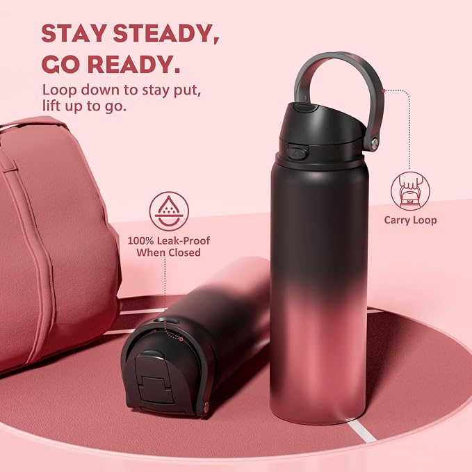 POWCAN 32 oz Stainless Steel Water Bottle: 2-in-1 Push-Button Spout & - Image 4