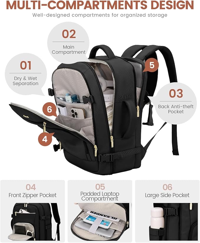 LOVEVOOK Carry on Backpack, 50L Large Travel Backpack - Image 3