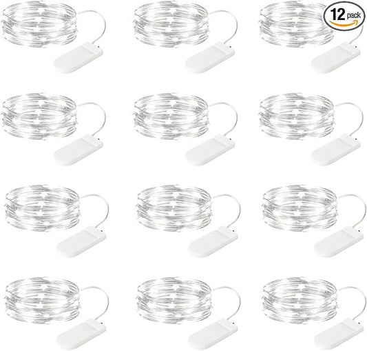 12-Pack LED Fairy Lights 7 Feet Battery Powered Waterproof Silver Wire 20 Slim by SINAMER