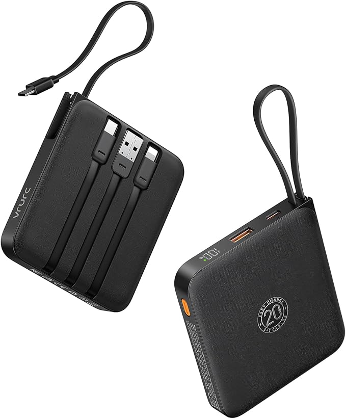 VRURC Portable Charger with Built-in Cable, 10000mAh 22.5W Fast Charging USB C by Home