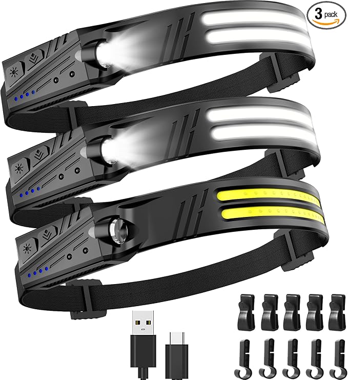 KIDECCE Headlamp Flashlight, 3 Pack Super Bright 2000 Lumen Head Lamp, 230°Wide by LightUpYourLife-KIDECCE
