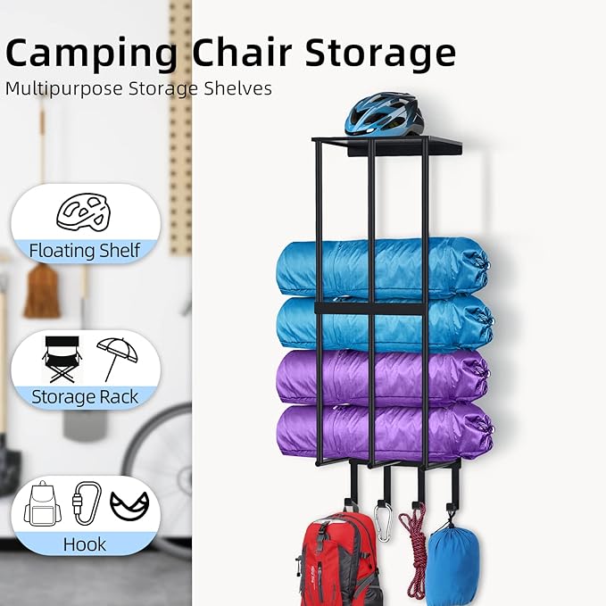 Camping Chair Wall Storage for Garage, Metal Camping Chair Storage Rack Wall - Image 3