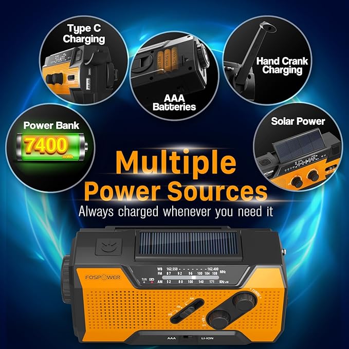 FosPower NOAA Emergency Weather Radio A1 7400mWh Portable Power Bank, - Image 2