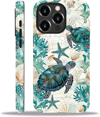 for iPhone 12 Pro Max Case, HH2 Ocean Sea Turtle Nautical Map Hybrid 2 Layer by Unknown