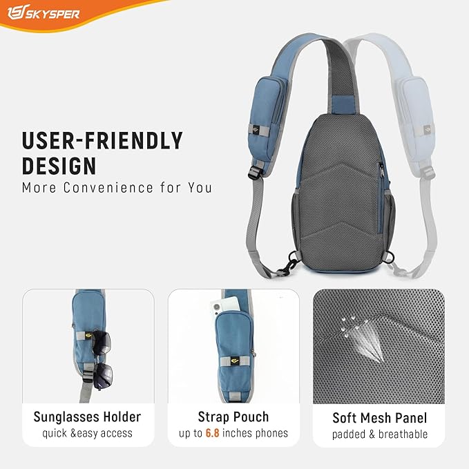 SKYSPER Sling Bag RFID Cross Body Bag Recycled Crossbody Backpack Travel Daypack - Image 6