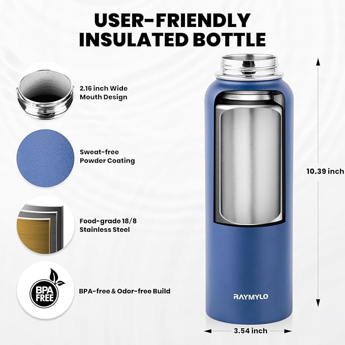 RAYMYLO Insulated Water Bottle 40 oz, Triple Wall Vacuum Stainless Steel - Image 5