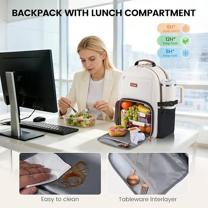 LOVEVOOK Lunch Backpack with Lunch Compartment, 17 Inch Laptop Work Travel - Image 2